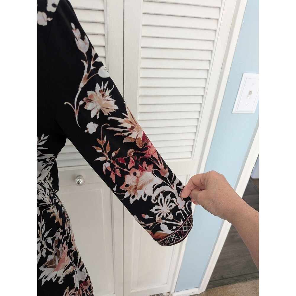 WHBM Shift Dress/Tunic Women M Multi Black 3/4 Aztec Floral Stretch Embroidery - Picture 5 of 12